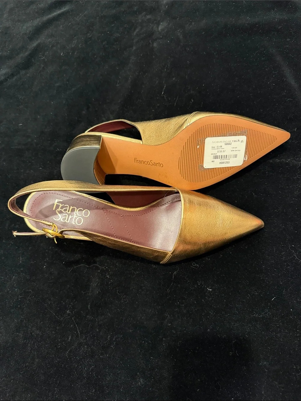 Franco Sarto Metallic Gold Pointed Slingback Heels NWT 8 1/2